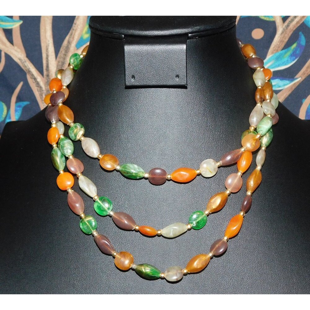 Vintage Earth Tone Lucite Beaded Layered Necklace